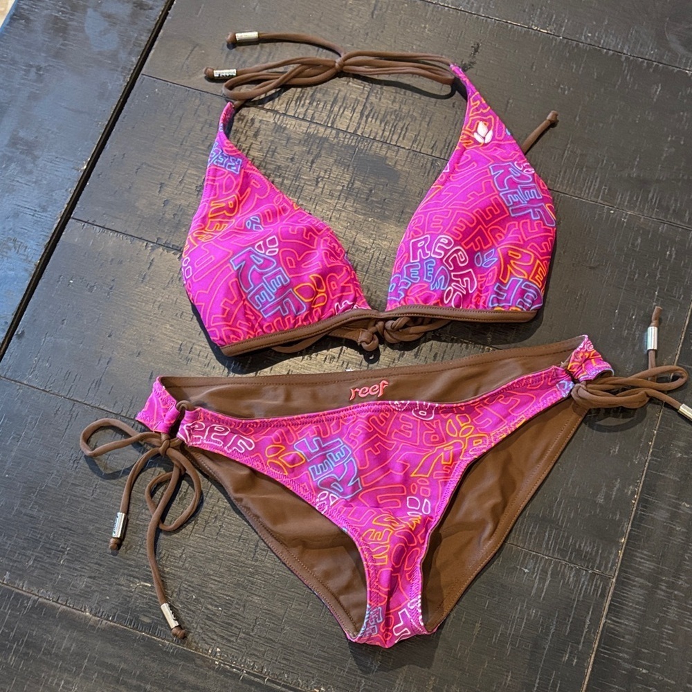 Reef Vibrant Pink and Brown Reversible Bikini Set XL